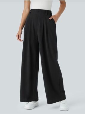 HALARA Black Wide-Leg High-Rise Trousers
